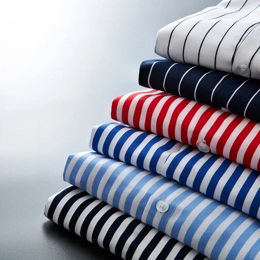 Men's Long Sleeve Blue White Striped Shirt Dress Fashion Standard-fit Button Down Shirts Blouse Men Hip-hop Streetwear Camisas - Ellianto fashion Men's