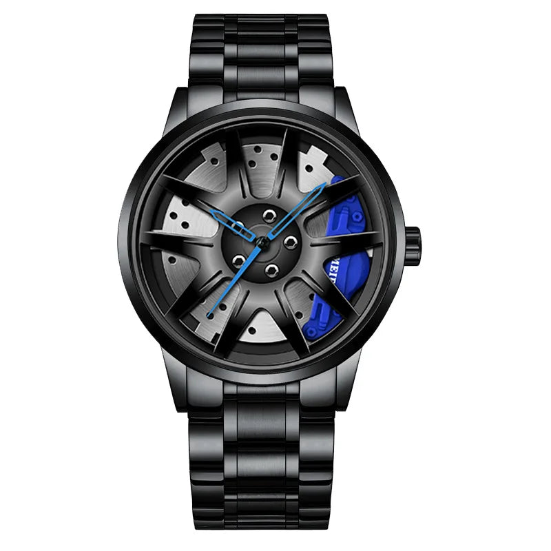 2025 Men Top Big Leather Watches Men Car Wheel Hub Stainless Steel Quartz Watch For Male Military Sports Watch Relogio Masculino - Ellianto fashion Men's