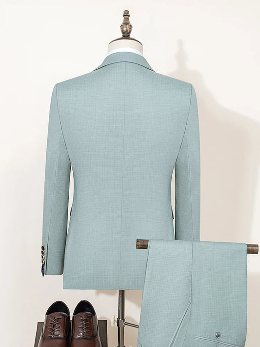 ST Cassy High Quality Men's Suit Summer thin Green Slim Fit Formal Business Office Men's Suits（jacket+Vest+Pants） - Ellianto fashion Men's