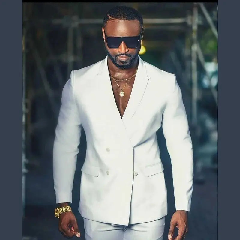 2 Piece White Men Suits Slim Fit Classic Business Suit Male New Design Groomsmen Wedding Formal Wear(Blazer+Pants) Costume Homme - Ellianto fashion Men's