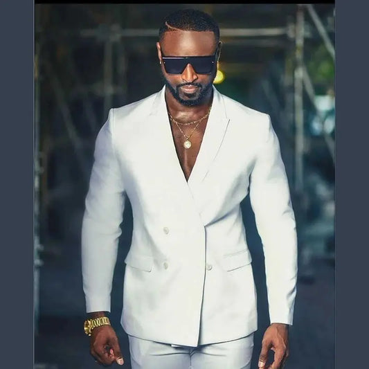 2 Piece White Men Suits Slim Fit Classic Business Suit Male New Design Groomsmen Wedding Formal Wear(Blazer+Pants) Costume Homme - Ellianto fashion Men's