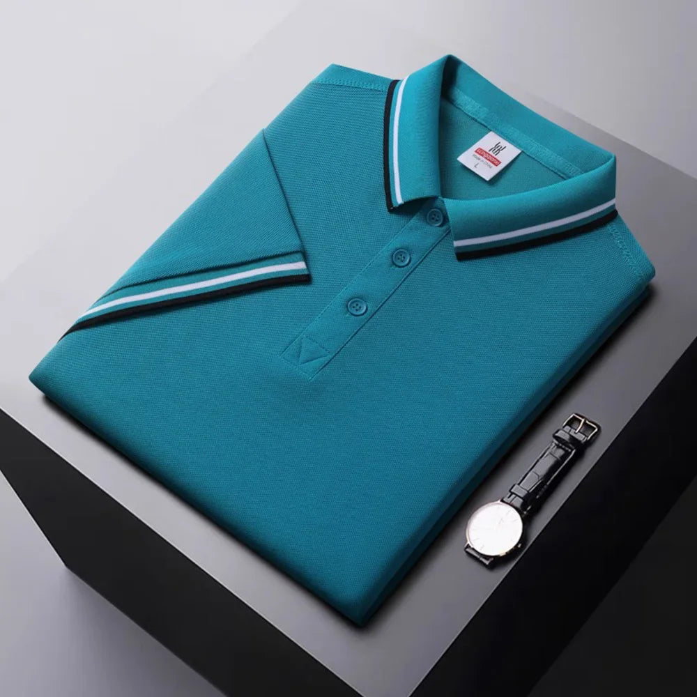 Summer Ice Silk Polo Shirt High-End T-Shirt Solid Color New Half Sleeve Non-Marking Casual Lapels Business Thin Menswear - Ellianto fashion Men's