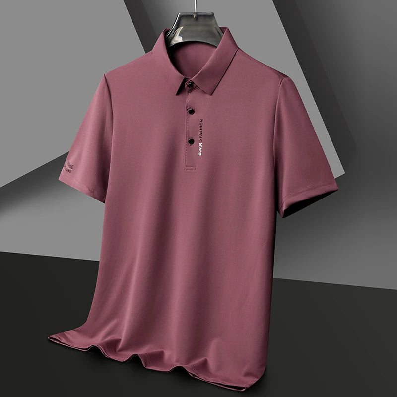 Men's Short Sleeve Solid Color Polo Shirt Breathable Comfortable Elastic Top New Arrivals Casual Business Style - Ellianto fashion Men's