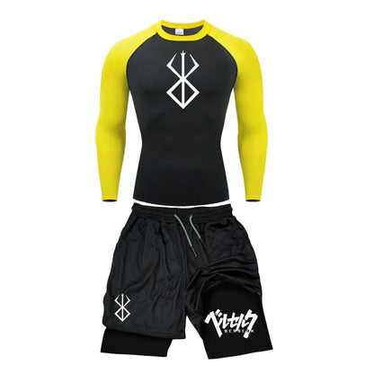 Men’s Berserk Guts Compression Set – Quick-Dry Rash Guard Top (Long or Short Sleeve) & Workout Shorts