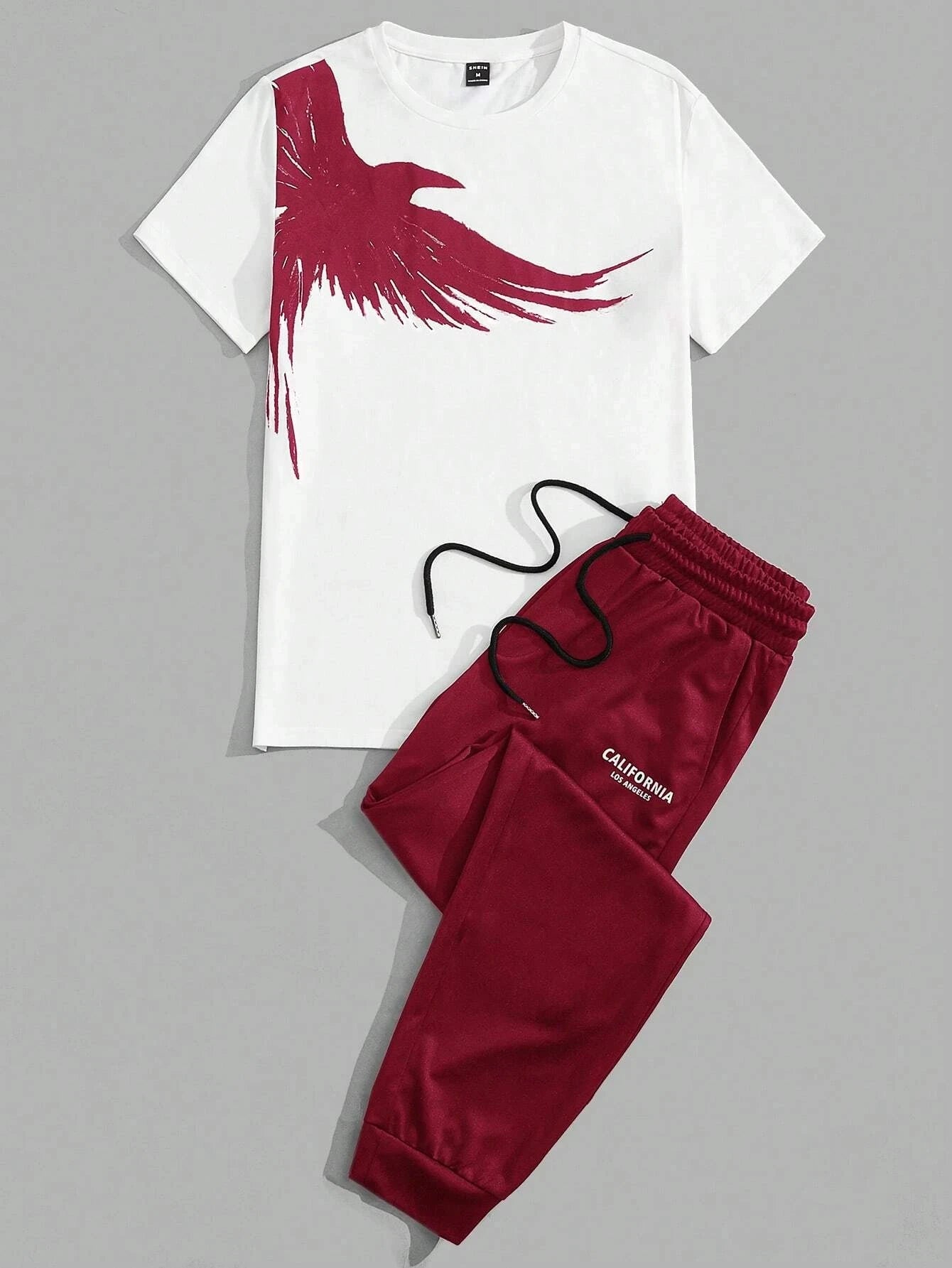 Set 2025 Simple Casual Men's T-shirt Short-sleeved Suit And Pants Fashion Eagle Print Pattern Sports And Leisure Two-piece Set - Ellianto fashion Men's
