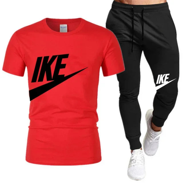 Set The new summer fashion sportswear for 2025: men's short-sleeved high-quality cotton T-shirt + sports shorts 2-piece set, men's c - Ellianto fashion Men's
