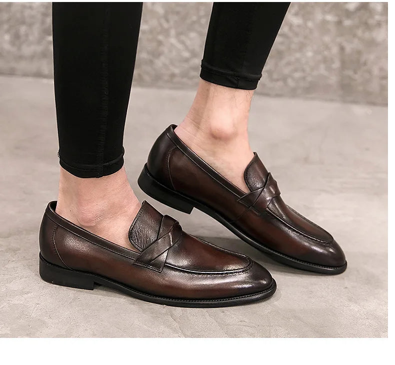 Formal Shoes Men Leather Office Shoes Men Classic Brown Dress Loafers Black Men Elegant Shoes Luxury Chaussure Homme