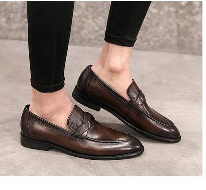 Formal Shoes Men Leather Office Shoes Men Classic Brown Dress Loafers Black Men Elegant Shoes Luxury Chaussure Homme