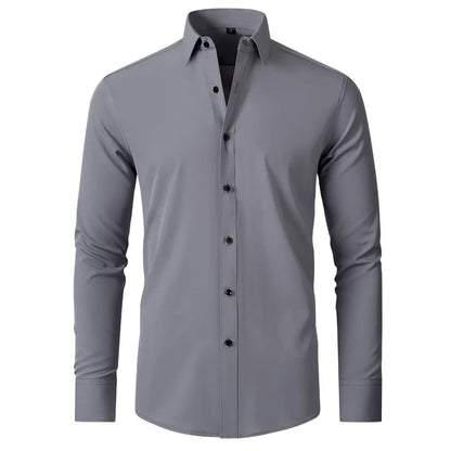 High Elasticity Seamless Spandex Shirt Men Long Sleeve Slim Fit Casual Solid Color Social Formal Dress Shirts 2025 - Ellianto fashion Men's