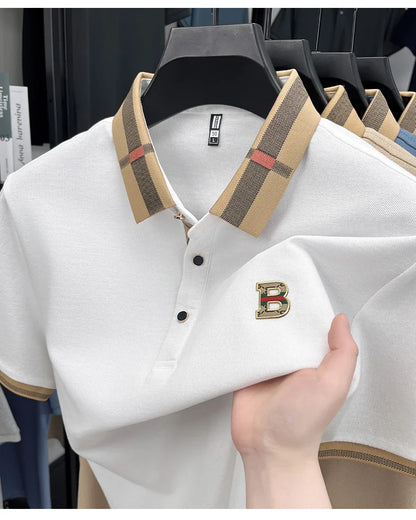 New men's fashionable short sleeved summer designer exquisite craftsmanship embroidery stand collar polo business casual T-shirt - Ellianto fashion Men's
