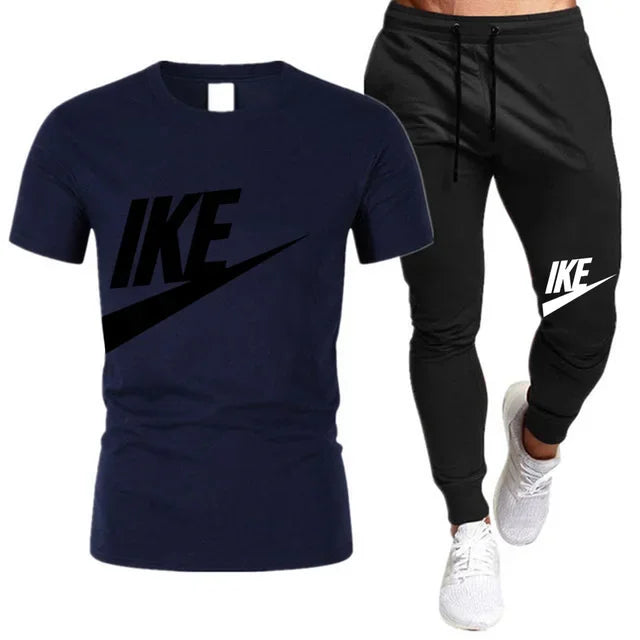 Set The new summer fashion sportswear for 2025: men's short-sleeved high-quality cotton T-shirt + sports shorts 2-piece set, men's c - Ellianto fashion Men's