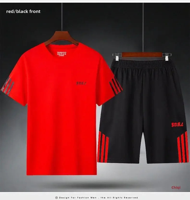 2025 Summer New Men's Round Neck Short Sleeve Casual Loose-fit Quick Dry Breathable Sports Suit - Ellianto fashion Men's