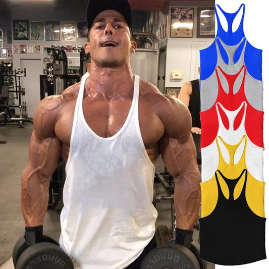 Men's Basic Solid Color Cotton Tank Tops Sleeveless Y-Back Vest Gym Muscle Training Athletic Workout Undershirt Activewear - Ellianto fashion Men's
