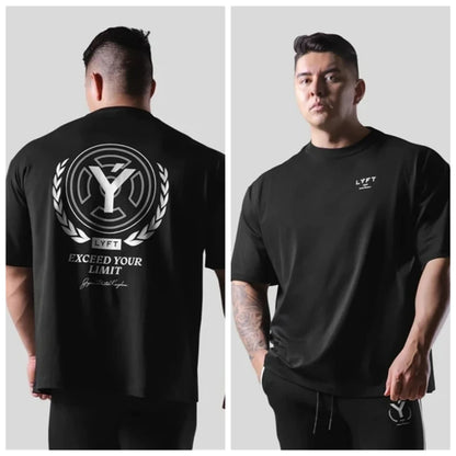 LYFT Printed Pure Cotton Fashion Fitness Sports Short Sleeve Men's Loose T-shirt Summer Workout Casual O-neck Running Tees Tops - Ellianto fashion Men's