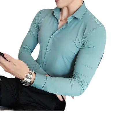 Men's Slim Fit Stretch Business Shirt Long Sleeve Spring Autumn Casual Fashionable Elegant Male Clothing Suit Shirt - Ellianto fashion Men's