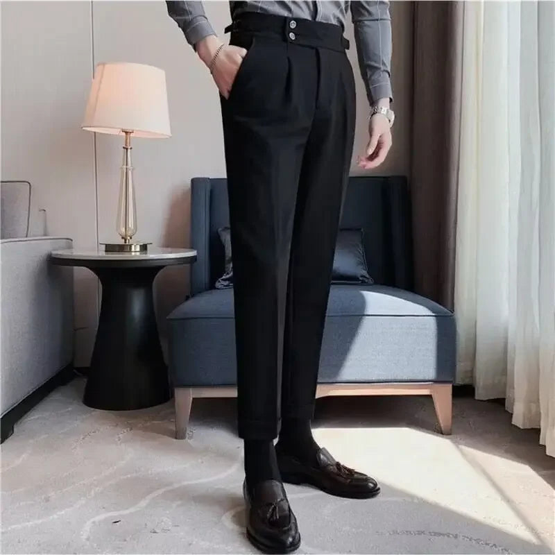 British Style Business Formal Trousers For Men Autumn Trendy Slims Smooths Your Silhouette Casual Pants Solid Color - Ellianto fashion Men's