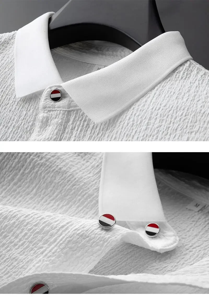 Summer Men's Casual Thin Polo Collar Two-Piece Suit Set Fashionable Flip Collar Male Clothing Full Set Integrated Ensemble - Ellianto fashion Men's