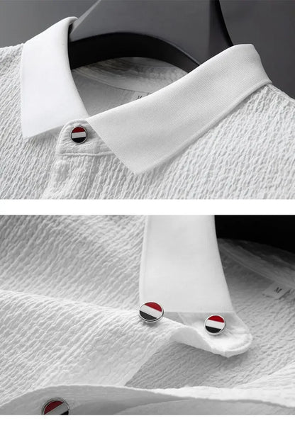 Summer Men's Casual Thin Polo Collar Two-Piece Suit Set Fashionable Flip Collar Male Clothing Full Set Integrated Ensemble - Ellianto fashion Men's