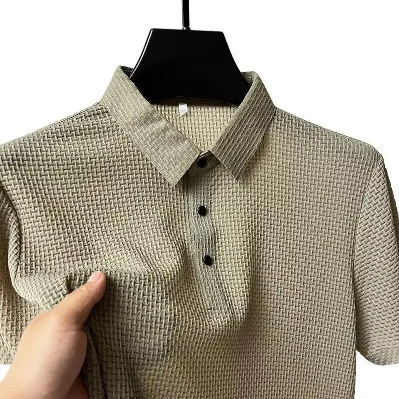 Summer New Ice Silk Mesh Short Sleeve POLO Shirt Men's Solid Color Versatile Cool Feeling Business Casual Half Sleeve Top Trendy - Ellianto fashion Men's
