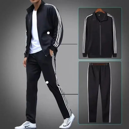 Casual Sportswear Set for Men Spring Autumn Thin Three-Stripes Open Cardigan Hoodie Pants Combo Lightweight Male Outfit - Ellianto fashion Men's