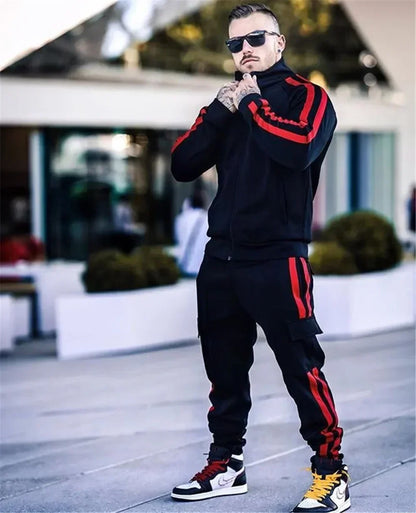 2025 New Men's Zipper Tracksuit Set Sweatshirt and Sweatpants Sports Suit Running Fitness Clothing - Ellianto fashion Men's