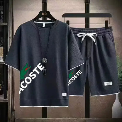 2025 sets of 2 pieces, waffle prints, men's shorts, summer sportswear, men's fashion, comfort and fashion, sportswear sets - Ellianto fashion Men's