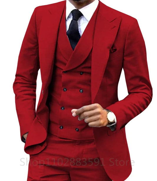 3 Piece Men Wedding Suit Prom Dress Jacket+Pants+Vest Business Men Suit Set Slim Fit Groom Tuxedo Male Blazer British Style - Ellianto fashion Men's