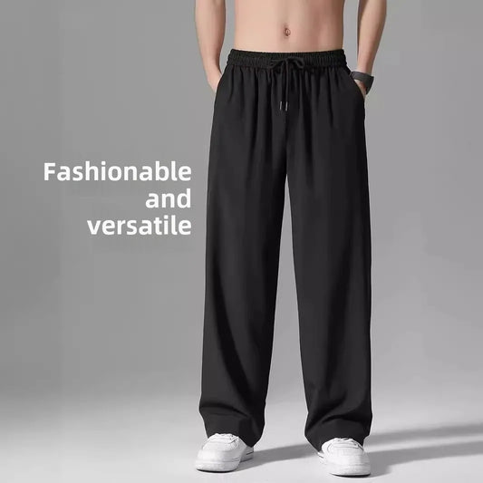 Casual Ice Silk Pants For Men 2025 Summer New Ultra-Thin Quick-Drying Air Conditioner Loose-Fit Versatile Straight-Leg Long Pant - Ellianto fashion Men's