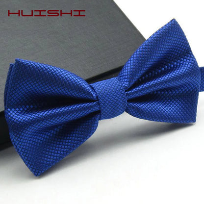Solid Bowtie Mans Tie Solid Fashion Check Bowties Wedding Banquet Black Gold Red Green Pink Black White Classic Bow Ties For Men - Ellianto fashion Men's
