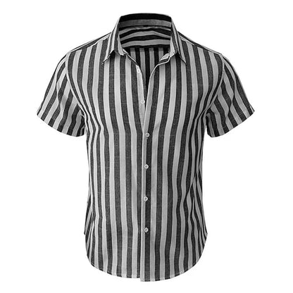 Alternating Striped men's Shirts Summer Minimalist Shirts Beach Casual Style Short Sleeved Shirt Men's Hawaii Vacation Shirt - Ellianto fashion Men's