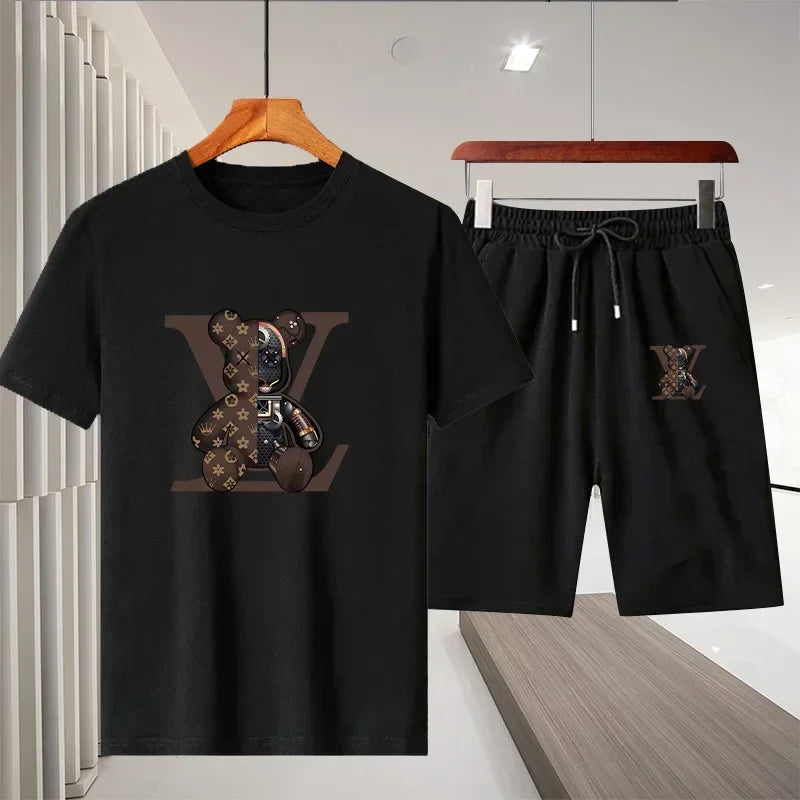 Set 2025 Summer Men's Outdoor Leisure Fitness Jogging Set: Breathable pure cotton short-sleeved T-shirt + quick-drying Shorts, a two - Ellianto fashion Men's