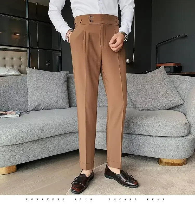 AutumnCasualTrousersMenStraight-LegNarrow-FitHigh-WaistedSlimsBritishStyleSuit Pants BusinessAttire - Ellianto fashion Men's