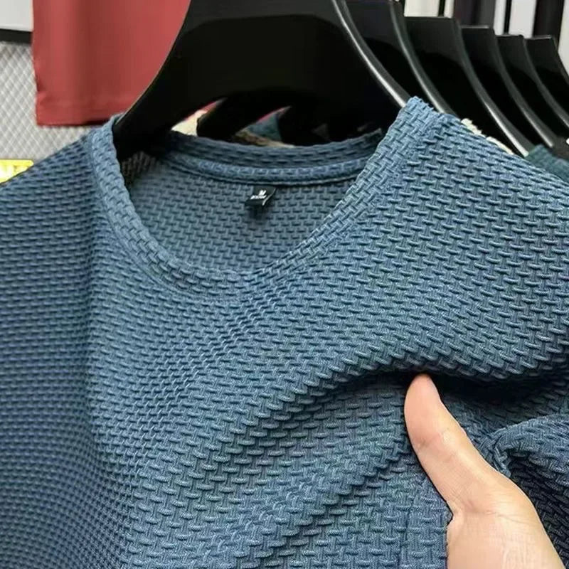 Men's Ice Silk T-Shirt Short Sleeve Lightweight Breathable Comfortable Cool Feeling Casual Trendy Summer Elastic Slim Fit - Ellianto fashion Men's