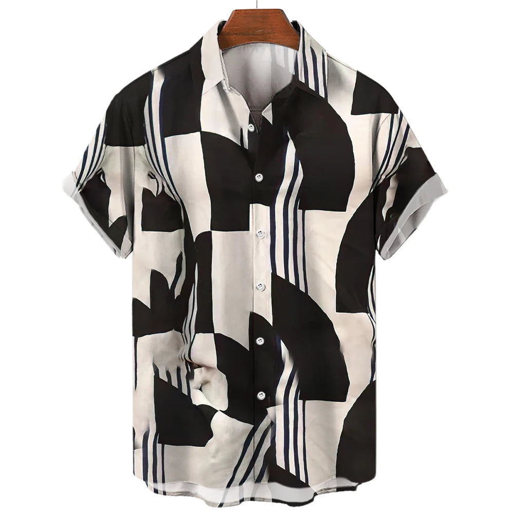 Men's Hawaiian Short Sleeve Shirt Elegant Summer Stripes Print Fashion Casual Social Oversized Y2k Harajuku Luxury Clothing Hot - Ellianto fashion Men's