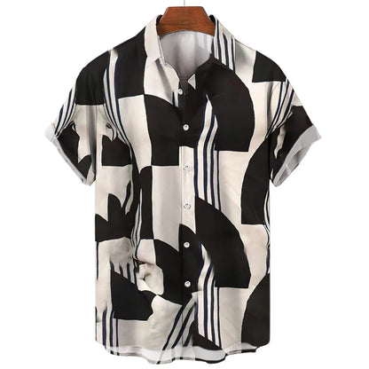 Men's Hawaiian Short Sleeve Shirt Elegant Summer Stripes Print Fashion Casual Social Oversized Y2k Harajuku Luxury Clothing Hot - Ellianto fashion Men's