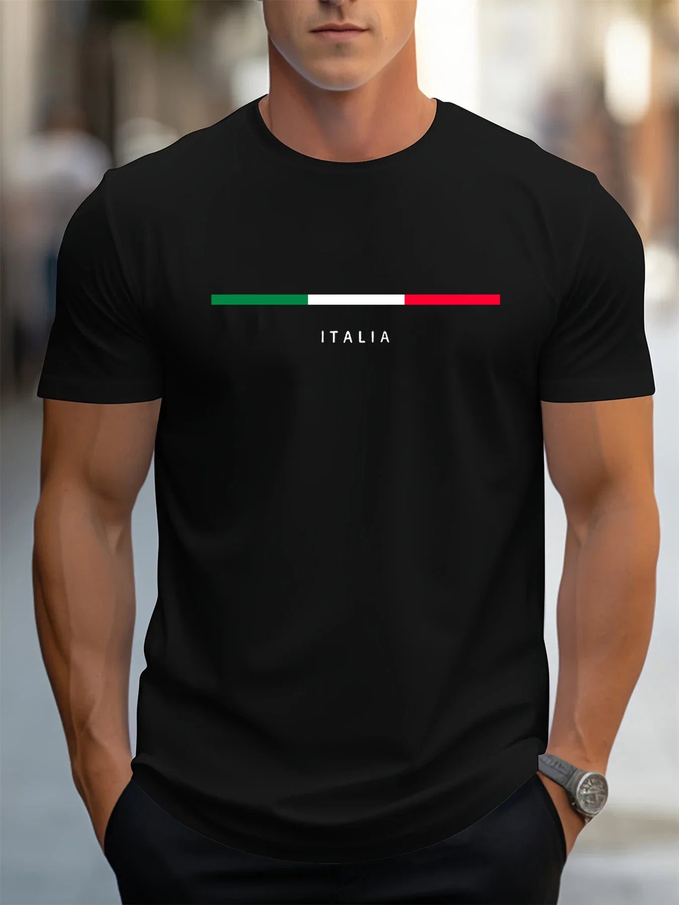 Men's summer 100 cotton fashionable casual loose plus size ITALIA pattern printed sports round neck short sleeved T-shirt top - Ellianto fashion Men's