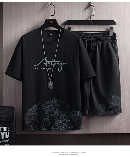Casual Fashion Men's Two-piece Set Short Sleeve T-shirt Shorts Summer Style Sporty Stylish Men's Wear - Ellianto fashion Men's