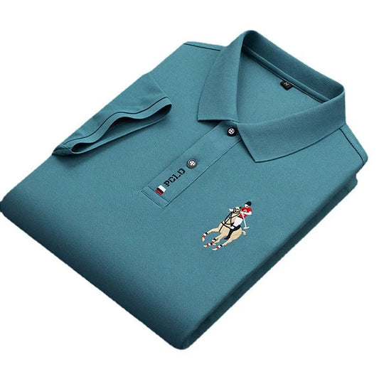 Brand Embroidered Men's Pure Cotton Popsicle Cotton Short Sleeved Polo Shirt Summer New Business Casual Breathable Men's Top 4xl - Ellianto fashion Men's