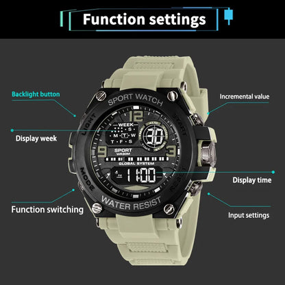 Men Waterproof Sports Watches Multifunction Electronic Watches Anti Drop and Shock-absorbing Wristwatches - Ellianto fashion Men's