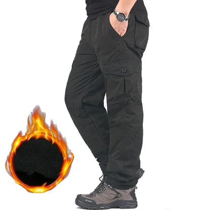 Winter Thick Fleece Casual Pants Men Cotton Hunting Tactical Baggy Cargo Pants Double Layer Warm Thermal Straight Long Trousers