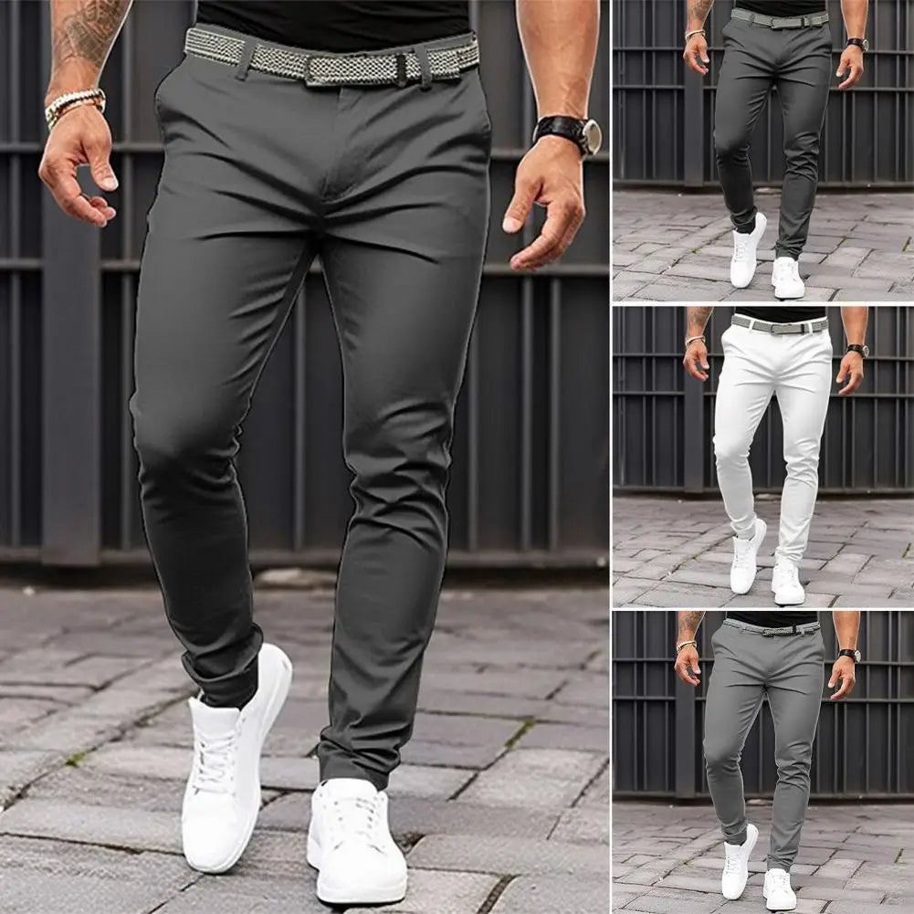 Slim Fit Suit Pants Men's Slim Fit Solid Color Suit Pants with Mid-rise Slant Pockets Zipper Fly for Business Office Workwear - Ellianto fashion Men's