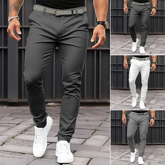 Slim Fit Suit Pants Men's Slim Fit Solid Color Suit Pants with Mid-rise Slant Pockets Zipper Fly for Business Office Workwear - Ellianto fashion Men's