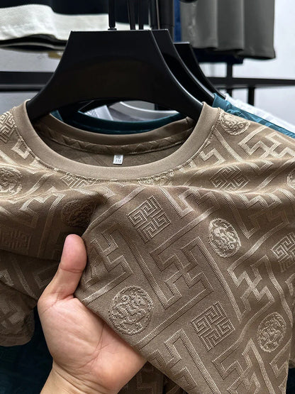 Fashion new brand ice silk breathable short sleeved men's round neck top cool and comfortable T-shirt men's clothing 2025 summer - Ellianto fashion Men's