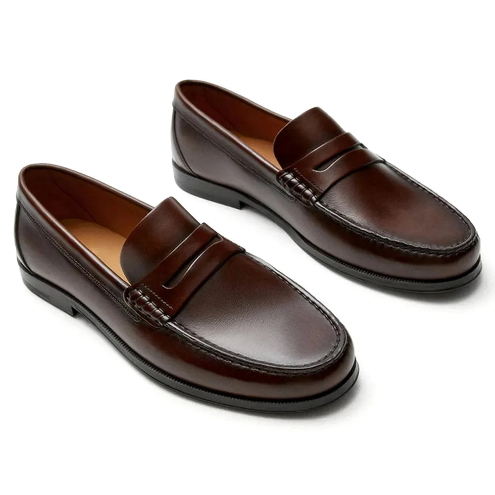 Vintage Top Layer Genuine Leather Slip on Loafers Breathable Moccasins Driving Design Casual Cowhide Shoes for Men - Ellianto fashion Men's