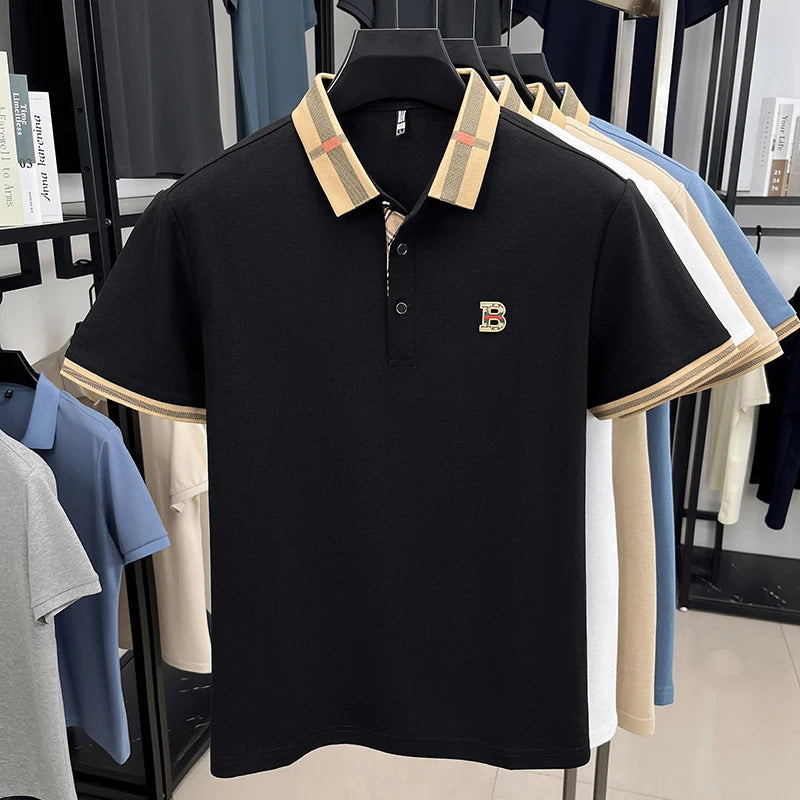 New men's fashionable short sleeved summer designer exquisite craftsmanship embroidery stand collar polo business casual T-shirt - Ellianto fashion Men's