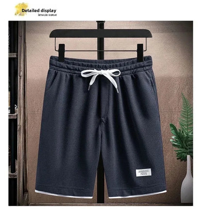 Casual Men's Sportswear Set Summer Short Sleeve Drawstring Shorts Loose Five-Quarter Pants Thin Male Outfit Two-Piece Suit - Ellianto fashion Men's
