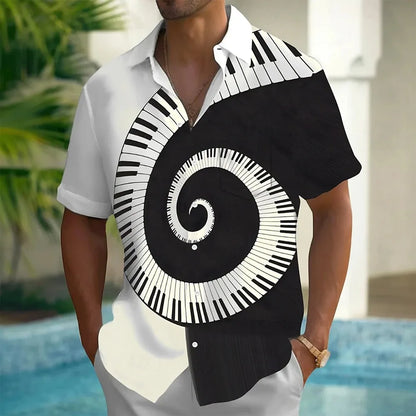 Summer 3D Guitar Print Short-Sleeve Shirt – Lightweight Comfort and Effortless Beach Holiday Style for the Modern Gentleman