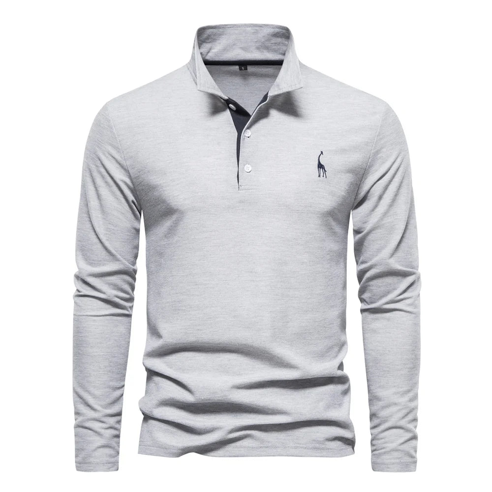 AIOPESON Deer Embroidery Men's Polo Shirts Solid Color Long Sleeve Polo Shirts for Men New Spring Social Business Polos Male - Ellianto fashion Men's