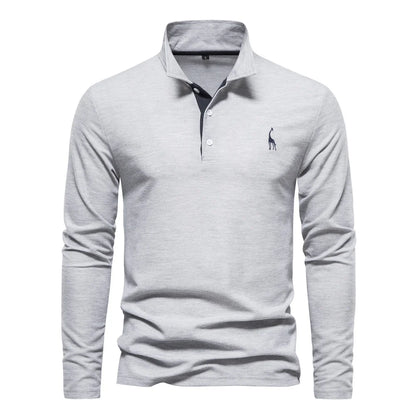 AIOPESON Deer Embroidery Men's Polo Shirts Solid Color Long Sleeve Polo Shirts for Men New Spring Social Business Polos Male - Ellianto fashion Men's