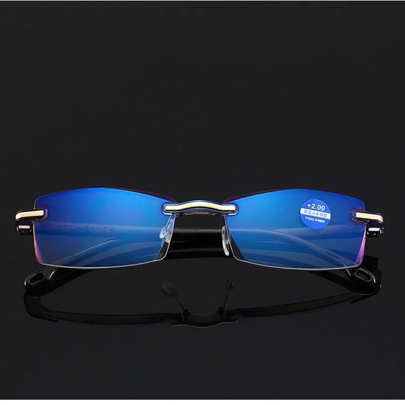Frameless Square Reading Glasses for Men Women's Anti Blue Light Computer Eyeglasses Far Sight Presbyopia Reader Glasses Women - Ellianto fashion Men's
